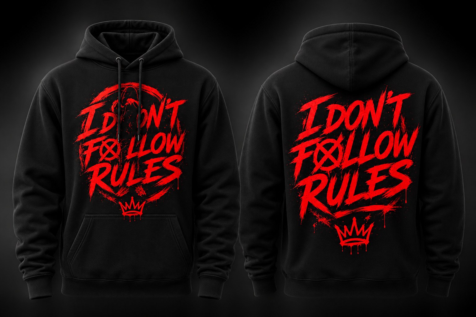 IDFR Black Hoodie — front and back mockup